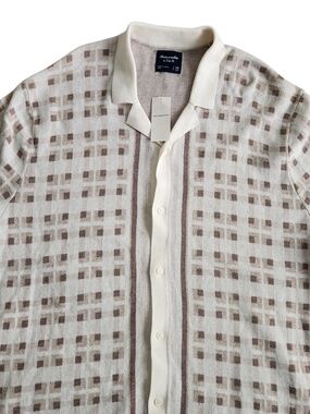 NWT Abercrombie & Fitch Knit Sweater Polo Men's 2XL Beige Windowpane Preppy  Y2K